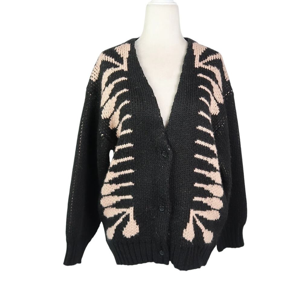 Obey Ama Skeleton Graphic Black and Cream Cardigan Sweater XS - Picture 2 of 7